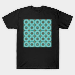 Turquoise and Gold gemmed Kaleidoscope pattern 25 T-Shirt